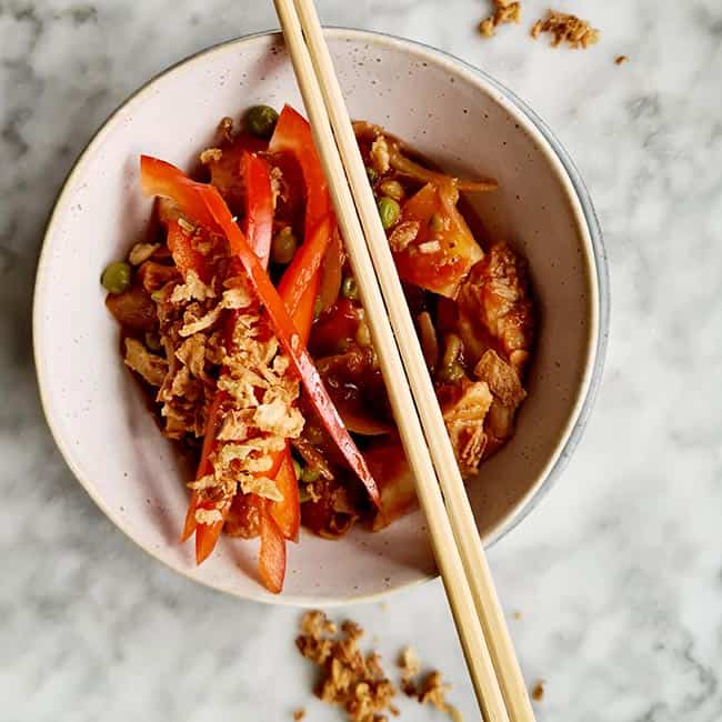 Kipreepjes paprika en ananas