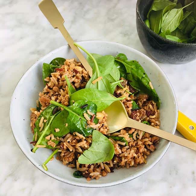 Pilav gehakt rozijnen en spinazie recept