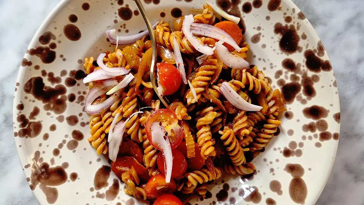 Volkoren pasta rode saus