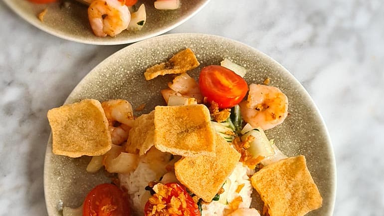 Zoete chili garnalen rijst