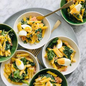 Recept Pasta met zalm en spinazie