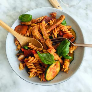 Pasta met spekjes en runderreepjes simpel recept