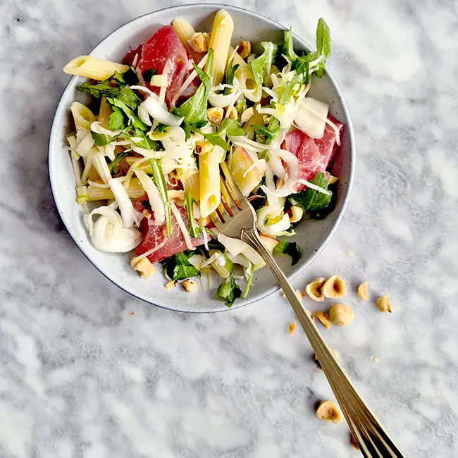 Witlofsalade met rookvlees