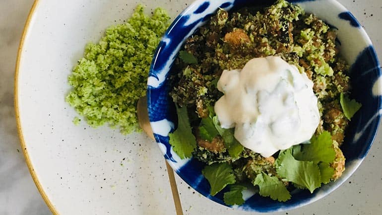 Broccolirijst met gehakt en champignons