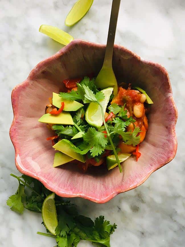 Zoete aardappel chili met bonen recept