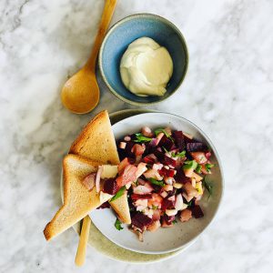 Bieten tartaar met haring en appel simpel recept