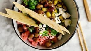 Rijstsalade bowl met watermeloen en feta recept