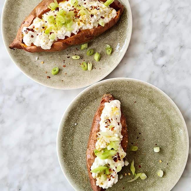 Zoete aardappel met Hüttenkäse recept