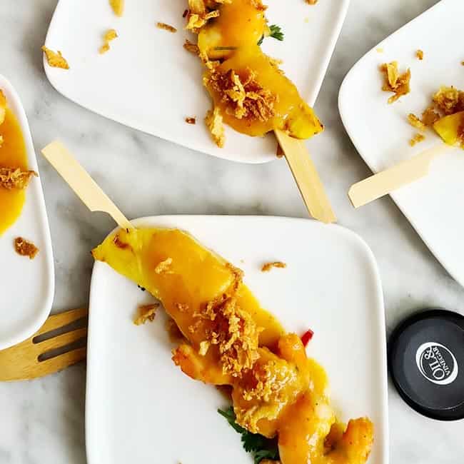 Ananas garnalen spies bbq