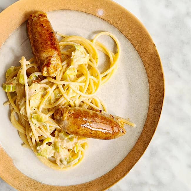 Spaghetti met romige saus van prei