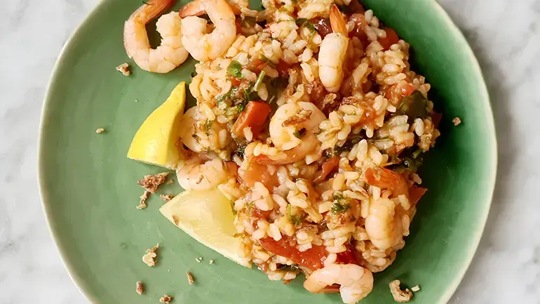 Paella met garnalen recept