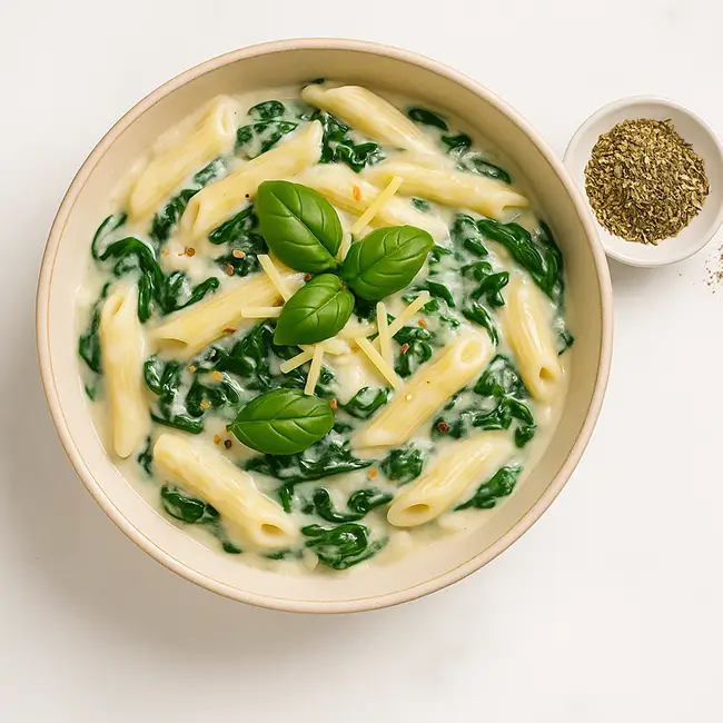 Eenpanspasta met kaas en spinazie