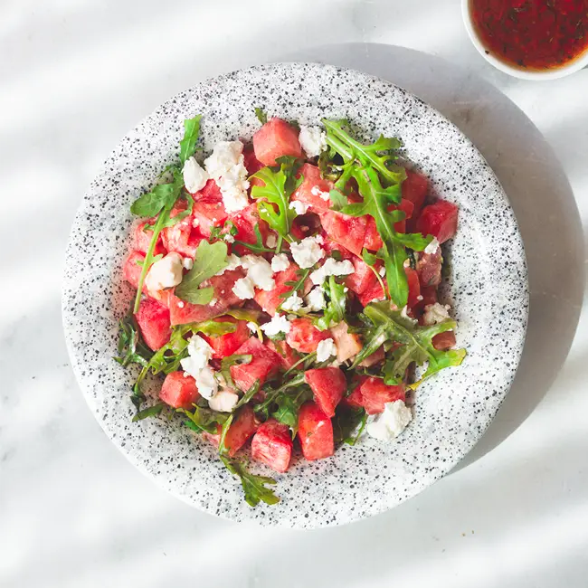 watermeloensalade-met-geitenkaas Watermeloen met geitenkaas